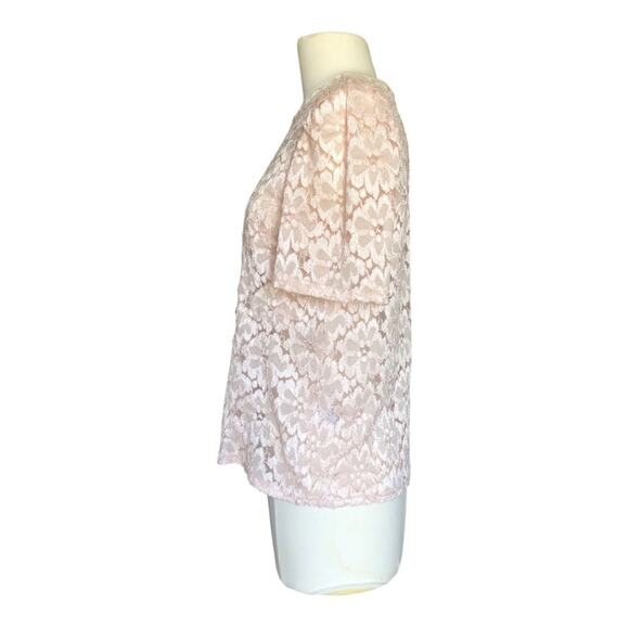 Chelsea•28 Pink Floral Lace Print Short Sleeve Blouse Extra Small Preowned - Picture 5 of 9